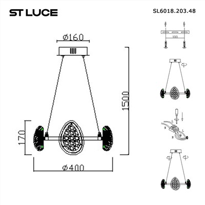 SL6018.203.48 Светильник подвесной ST-Luce Черный/Золотистый LED 1*48W 4000K