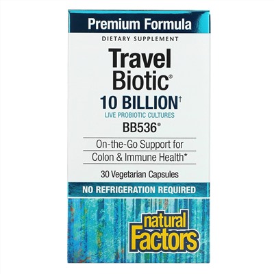 Natural Factors, Travel Biotic, BB536, 10 Billion Active Cells, 30 Vegetarian Capsules