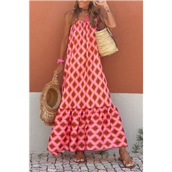 Розовое платье-макси на бретелях с геометрическим принтом