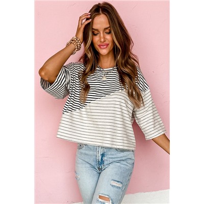 Striped Patchwork Short Sleeve Top