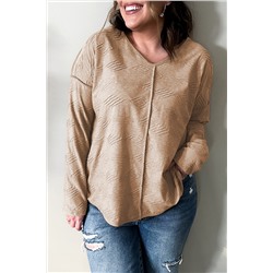 Khaki Plus Size Textured Drop Shoulder Exposed Seam Top