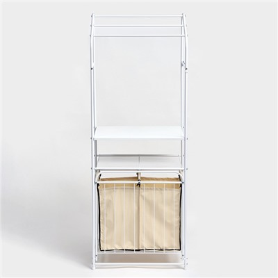 Стеллаж с двойной корзиной для белья и перекладинами, 2-х ярусный, 60×35×160 см, цвет белый