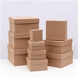 Набор квадратных коробок крафт 10 в 1, 28 х 28 х 15см - 10 х 10 х 6 см