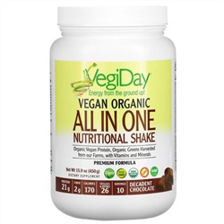 Natural Factors, VegiDay, Vegan Organic All In One Nutritional Shake, Decadent Chocolate, 15.9 oz (450 g)