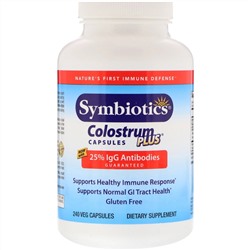 Symbiotics, Colostrum Plus, молозиво, 240 вегетарианских капсул