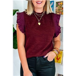 Burgundy Ruffled Flutter Sleeve Frilled Neck Blouse