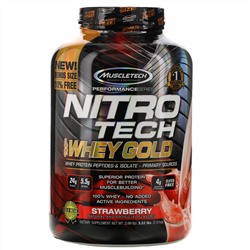 Muscletech, Nitro Tech, 100% Whey Gold, со вкусом клубники, 2,51 кг (5,53 фунта)