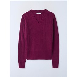 Пуловер в английскую резинку с треугольным вырезом Красно-пурпурный