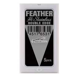 Лезвия для бритья классические двусторонние Feather Platinum Hi-Stainless 5шт. (1X5шт. =5 лезвий) (Pillar Box.)