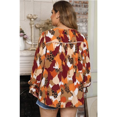 Multicolour Plus Size Abstract Print Puff Sleeve Blouse