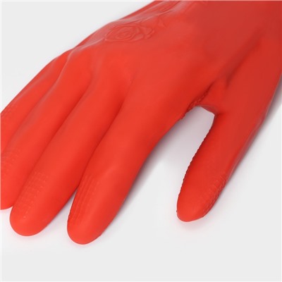 Перчатки хозяйственные латексные Доляна, размер M, 38 см, длинные манжеты, цвет красный