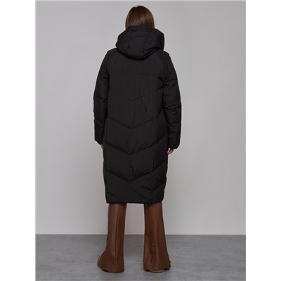 Пальто утепленное молодежное зимнее женское черного цвета 52330Ch