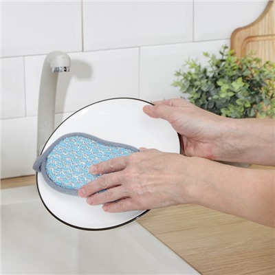 Губка для мытья посуды Доляна, 15×9 см, микрофибра, скрабер, цвет МИКС