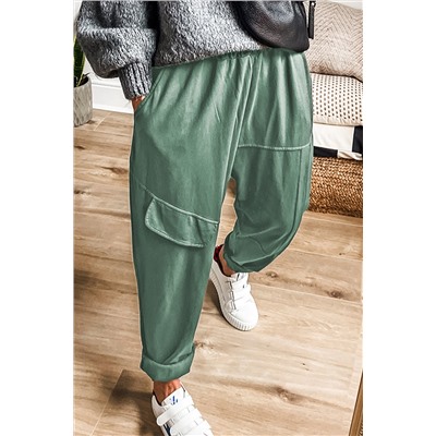 Mist Green Elastic Waist Cargo Pants