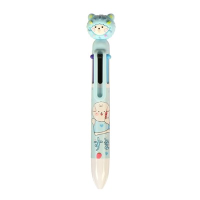 Ручка шариковая 6-цветная "Мишка", 0.5 мм, корпус голубой