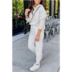 White Quilted Hoodie and Sweatpants Two Piece Set