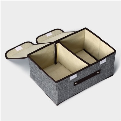 Короб стеллажный для хранения с двойной крышкой Доляна «Тэри», 36×25×16 см, цвет серый