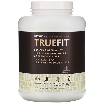 RSP Nutrition, TrueFit, сывороточный протеиновый коктейль из экологически чистых ингредиентов, шоколад, 1,92 кг (4,23 фунта)