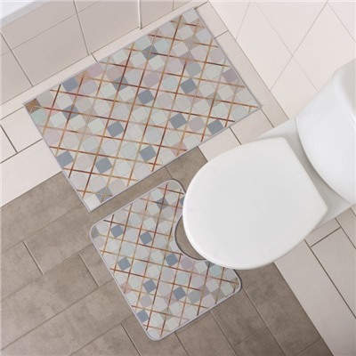 Набор ковриков для ванной и туалета Доляна «Котто», 2 шт, 50×80, 40×50 см, цвет серый
