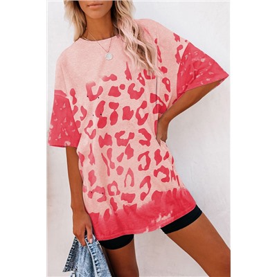 Pink Leopard Bleached Boyfriend T Shirt