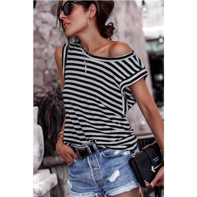 Black Striped Butterfly Sleeve T Shirt