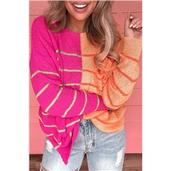 Multicolour Striped Color Block Loose Fit Knit Sweater