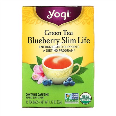 Yogi Tea, Slim Life, зеленый чай  с черникой, 16 чайных пакетиков, 32 г (1,12 унции)