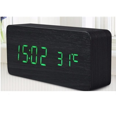 Электронные часы в деревянном корпусе VST-862-4 зелёные цифры
