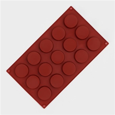Форма для выпечки Доляна «Фигуры.Круг», силикон, 29×17×2 см, 15 ячеек (d=4,2 см), цвет коричневый