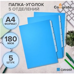 Набор папок уголков, А4, 180 мкм, 5 штук, Calligrata, 5 отделений, синие, гладкие, полупрозрачные