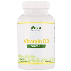 Nu U Nutrition, Витамин D3, 10 000 МЕ, 365 мягких таблеток
