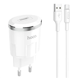 Адаптер Сетевой с кабелем Hoco C37A USB 2,4A/10W (USB/Type-C) (white)