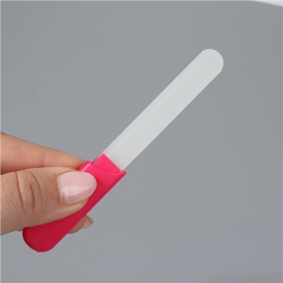 Пилка стеклянная для ногтей, 12,8 см, в пластиковом футляре, цвет розовый