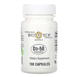 Bio Tech Pharmacal, D3-50, холекальциферол, 100 капсул