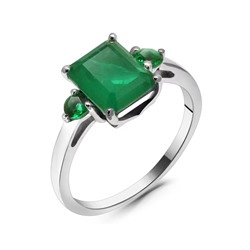 Кольцо из серебра кварц зеленый, турмалин изумрудный выращ., Багет