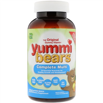 Hero Nutritional Products, Yummi Bears, мультивитаминный комплекс, натуральные вкусы клубники, апельсина и ананаса, 200 вкусных жевательных мишек
