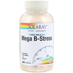 Solaray, Mega B-Stress, с медленным высвобождением, 240 веганских капсул