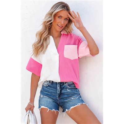 Rose Collared Neck Color Block Polo Shirt