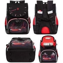 Рюкзак 1-4 класс школьный RAm-485-7/1 "Красное авто" черный 25х33х13 см + сумка для сменной обуви GRIZZLY