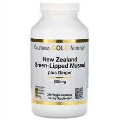 California Gold Nutrition, Новозеландские зеленогубые мидии с имбирем, формула для здоровья суставов, 500 мг, 240 растительных капсул