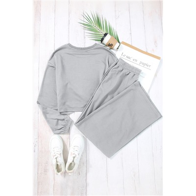 Light Grey Solid Criss Cross Crop Top and Pants Active Set