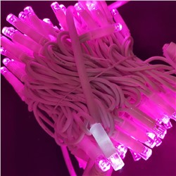 Гирлянда уличная нить 100 светодиодов, 8мм, 10 метров, коннектор, розовый (провод белый)