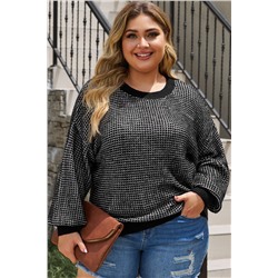 Black Heathered Knit Plus Size Drop Shoulder Sweater