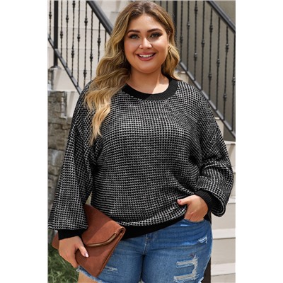 Black Heathered Knit Plus Size Drop Shoulder Sweater