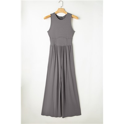 Medium Grey Cinched Waist Sleeveless Wide Leg Jumpsuit