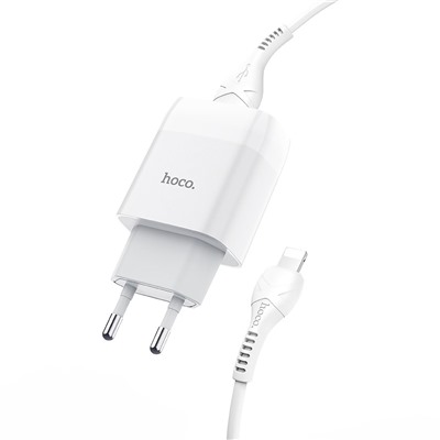 Адаптер Сетевой с кабелем Hoco C72A Glorious USB 2,1A/10W (USB/Lightning) (white)