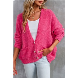 Rose Buttons Front Pocketed Sweater Cardigan