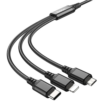 Кабель USB - Multi connector Hoco X76 3in1 (повр. уп.)  100см 2A  (black)