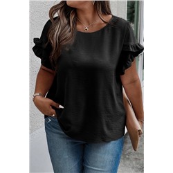 Black Ruffled Short Sleeve Plus Size Top