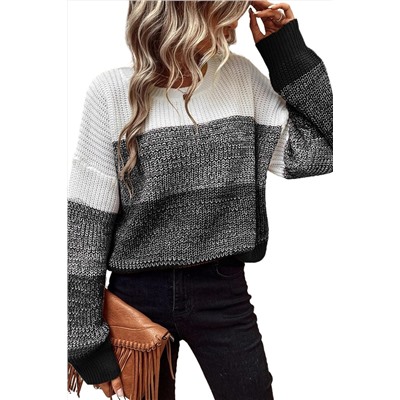 Black Color Block Drop Shoulder Ribbed Trim Sweater